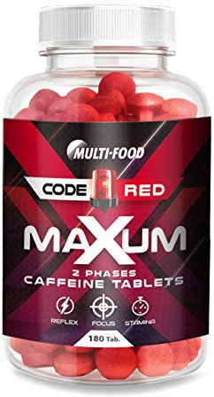 MAXUM Koffeintabletten hochdosiert | 2 Phasen Langzeit Coffein Tablette | klein und leicht zu schlucken, geschmacksneutral | Koffein Tabletten Made in Germany (180 Tabletten)