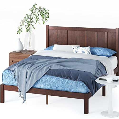 ZINUS Adrian 31 cm Wood Bed with Headboard | Solid Wood Foundation | Wood Slat Support | Easy Assembly | Super King | Rustic Style