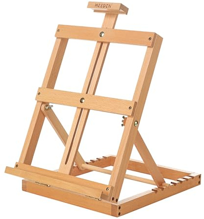 MEEDEN Chevalet de table en bois avec cadre en H réglable pour artistes - Peut contenir jusqu'à 23 toile, support de bureau portable et robuste