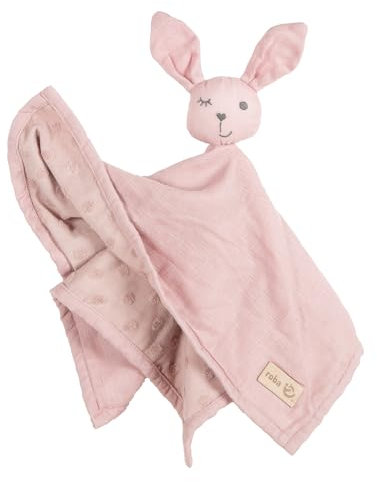 roba Baby Schmusetuch Lil Planet - 40 x 40 cm - Schnuffeltuch mit Hasen Motiv - Musselin - Bio Baumwolle GOTS zertifiziert - Rosa / Mauve