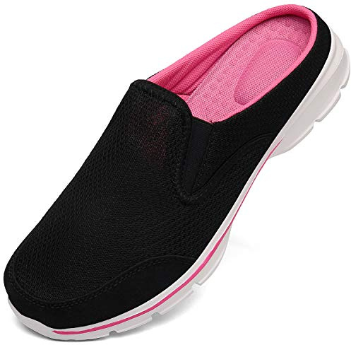 INMINPIN Unisex tofflor, lätta, ventilerande tofflor, slip-on, promenadskor, fritidsskor för kvinnor och män, svart rosa, 40 EU