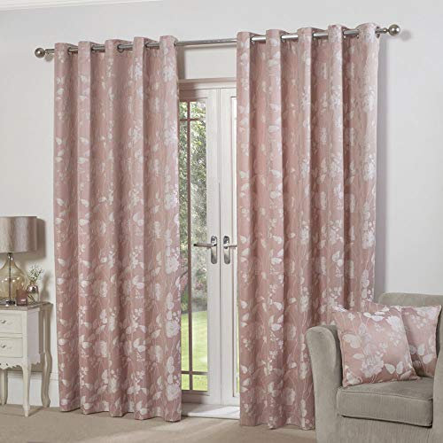 Emma Barclay – Fully Lined Curtains for Bedroom Living Room Jacquard Eyelet Two Panel Floral Curtains Butterfly Meadow Collection (66” x 54” Inch)(Blush Pink)