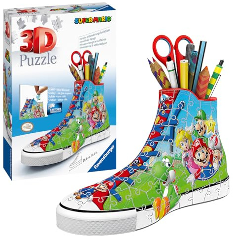 Ravensburger - Puzzle 3d Portapenne Sneaker Super Mario Edition | Puzzle 3d Bambini A Partire Dagli 8 Anni | Modellismo Da Costruire Bambini Di 112 Pezzi | Regalo Bambino 8 Anni E Più