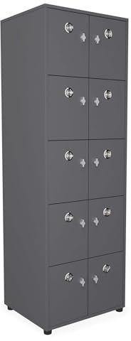 Spind Umkleidespind Garderobenspind - Holz versch. Farben | 10 Fächer mit Vorhängeschloss-Vorrichtung | Wertsachenschrank H180xB60xT50cm Schließfachschrank Mitarbeiterspind (Anthrazit)