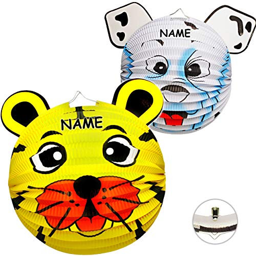 alles-meine.de GmbH 2 Stück 3D Effekt Laternen/Lampions - Hund - Löwe - Bär - inkl. Name - aus Papier - für Kinder - Papierlaterne - Lampe - Laternen Lampions - Kerzen Kerz..