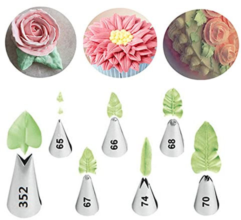JasCherry 7 Pezzi Foglia Bocchette Decorative per Pasticceria Rosa Beccucci in Acciaio per Cupcake - Bocchette Ugelli Foglie Set per Decorazione Torte #J