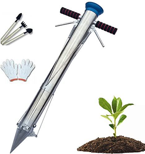 Long Jardin Ampoule Planteur Outils et Légume Semis Outil Manuel Plante Transplanteur avec Pédale et Télémètre pour Légumes Verts Oignon Un Radis Betteraves Laitue