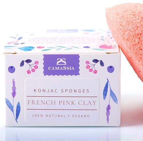 Camassia Esponja Konjac Arcilla Rosa | Utensilios para cosmética casera y natural | Esponja natural para limpieza y exfoliación facial