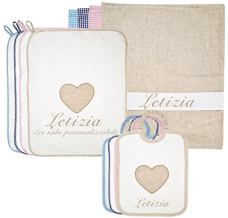 Coccole - Set Asilo Nido Personalizzato - Kit Bavaglino, Sacca e Asciugamano - Kit Asilo Materna 3pz per Bimbo/Bimba con Tema Orso Écru - Set Personalizzato in Cotone Made in Italy