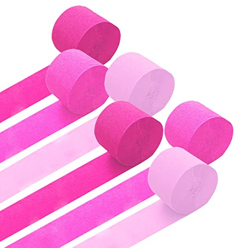 Ainmto 6 Rollen Rosa Krepppapier, Kreppbänder, Krepppapier Luftschlangen Dekoration(4.5 cm x 25 m)