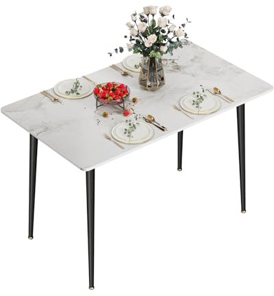 FATIVO Esstisch Rechteckig Küchentisch Marmor 120 cm, Esszimmertisch Smaragd Weiß für 4 Stühle Skandinavisch Esstisch 120×70×76 cm mit Metall Tischbeine für Esszimmer Küchen