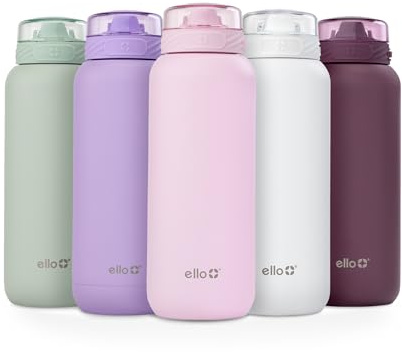 Ello Cooper Vacuum Insulated Stainless Steel Water Bottle with Soft Straw and Carry Loop, Double Walled, Leak Proof, Cashmere Pink, 32oz