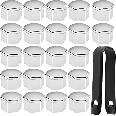 GUUZI 22pcs 17mm écrou de Roue écrou Boulon Décor Couvre, Moyeu vis Argent Couverture, Pneu Capuchon de Protection, Boulon Capuchons avec Outils de Retrait