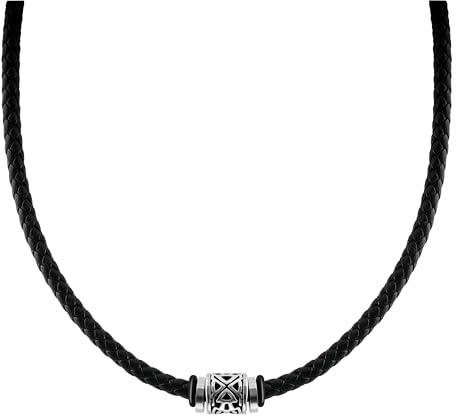 SHIEAGLELD Collana da Uomo in Pelle, Collanas Intrecciata in Pelle, Cordino per Pendenti, Collana con Ciondolo Stile Classico Uomo, Silber 55CM