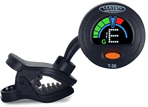 Classic Cantabile T-36 Mini-Multi-Color Clip Tuner - Chromatisches Stimmgerät zum Anklemmen - Vierfarbiges Display - 2 Kugelgelenke - Geeignet für Gitarre, Bass, Ukulele und Violine uvm. - Schwarz