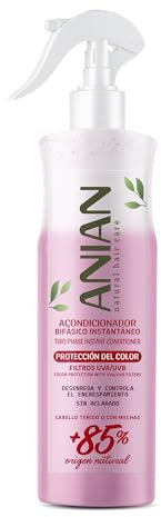 ANIAN - Acondicionador sin Aclarado, 400 ml, Acondicionador Bifásico Protección Color, Cabello Teñido o Mechas, Filtros Solares UVA/UVB, Cabello Suave y Brillante, Proteína de Seda y Queratina