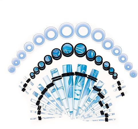 YzoTek 14G-00G Ohr Streckung Bausatz, 50 Stück Marmorierung Acryl Tapers Stecker Silikon Tunnel Ohr Gauges Expander Set, Körper Piercing Schmuck Ohrringe für Frauen Männer Mädchen Jungen