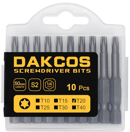 DAKCOS Juego de Puntas de Destornillador Torx de T20 de 10pc, acero S2 | 50mm de longitud