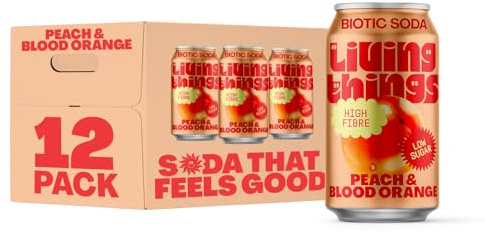 Living Things Peach & Blood Orange Prebiotic Soda, Gut Health Drink 12x 330ml