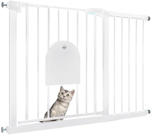Froadp Rejilla de protección para puerta para bebés, 105-115 cm, rejilla para niños sin agujeros, rejilla de puerta con puerta para perros y gatos, orientable por ambos lados, barrera automática para