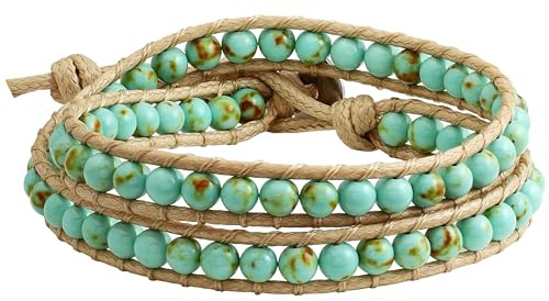 MINACHI Stone Wrap Bracelet for Women Healing Created Turquoise Beaded Bracelet Adjustable 2 Wraps Bracelet Bohemian Handmade Mother's Day Gift