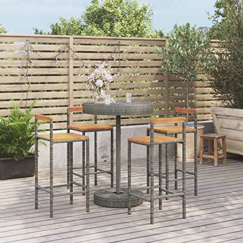 ShCuShan 5-TLG. Gartenbar-Set Bartisch FüR Zu Hause Bistrotisch Mit StüHlen Outdoor Bartisch Outdoor Stehtisch Garten Grau Poly Rattan & Massivholz Akazie 3187721