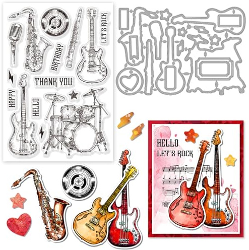 GLOBLELAND Musikinstrument Stempel Und Stanzformen, Silikon Stempelkarten Und Metall Stanzungen Für Die Kartengestaltung Und DIY Prägungen, Scrapbooking