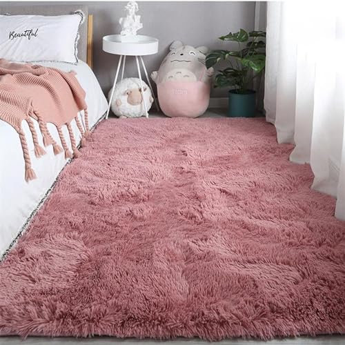 Guetto Hochflor Teppich Wohnzimmer rutschfest Fellteppich Shaggy Flauschig Weich Modern Kunstfell Fell Imitat Einfarbig, Teppich für das Schlafzimmer/Wohnzimmer/Kinderzimmer,Pink b,80x200cm