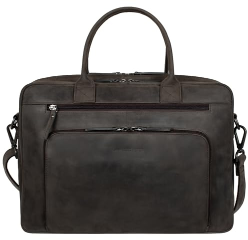 Marc Peter® Hamilton Businesstasche Herren Leder 15,6 Zoll | Leder Laptoptasche | Groß Aktentasche Umhängetasche aus Vintage Buffleder Kaffee