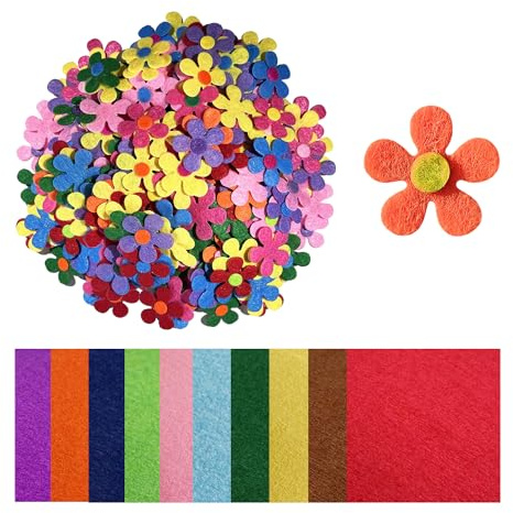 100 flores de fieltro coloridas, 10 hojas de tela de fieltro, pegatinas de parche, flores de fieltro hechas a mano, decoración de flores de tela, aplicación de fieltro para manualidades