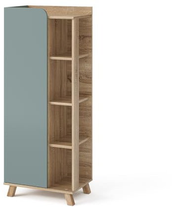 Vicco Midischrank Karen, Sonoma/Blau, 50 x 128 cm | mit Tür und offenen Fächern, zur Aufbewahrung von Badutensilien und Handtüchern