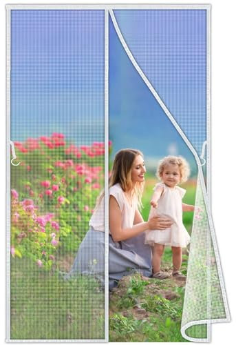 Fiberglas Magnet Fliegengitter Tür 50x230 cm, Magnetvorhang Insektenschutz Balkontür, Langlebiger, Kratzfest, Stärkere Magneten Fliegenvorhang für Balkontür, Kellertür Weiß Neuste-Version