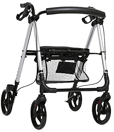 Gehhilfen für Senioren, zusammenklappbarer Gehwagen aus Aluminium mit Rädern, verstellbarem Sitz und Armlehnen – leichte Gehhilfe aus Aluminiumlegierung, weiß, langlebige Mobilitätshilfe