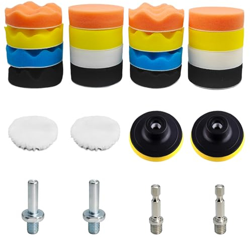 24Pcs Car Polishing Pads for Drill, 3 Inch Car Polishers and Buffers Buffing Kits Sponges Wool Buffing Pads Sponge Drill Attactment for Polishing Machines, Auto Polisher, Sanding, Waxing
