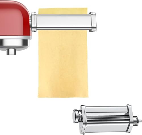 GVODE Edelstahl Nudelaufsatz für Kenwood Kmix KMX750 und KVC85 Küchenmaschine, Nudelvorsatz für Kenwood Zubehör, mit 8 Drehknopf zur Einstellung der Dicke