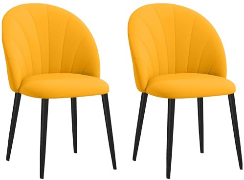 HOMCOM Set di 2 Sedie Sala da Pranzo, Sedie Cucina Moderne con Schienale a Conchiglia e Gambe in Metallo, Sedia in Velluto con Imbottita per Cucina, Camera da Letto, Ufficio e Soggiorno, Giallo