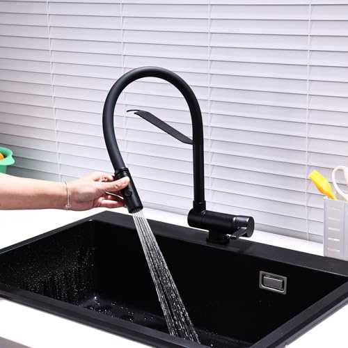 Grifo de Cocina Abatible Negro Extraible Flexible para Fregadero