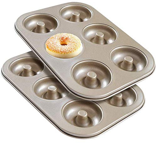Madeleine - Stampo antiaderente per ciambelle, 6 ciambelle, in acciaio al carbonio, 2 pezzi