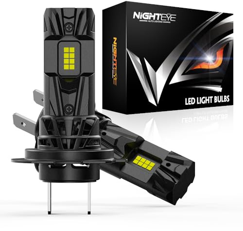 NIGHTEYE H7 LED Headlight Bulbs, 25,000LM, 70W, 1:1 Halogen Size, 2 Pack | 600% Brighter,6500K Cool White Super Bright, Fan cooling, IP68 Waterproof, 50,000 hours