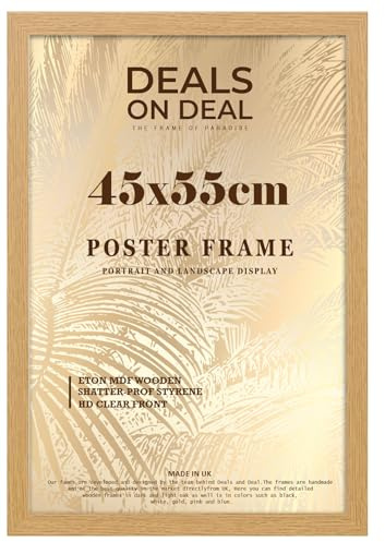 DEALS ON DEAL® Large Oak Poster Frame 45x55 cm Picture Frame Jigsaw Puzzle | Mdf Wooden 55 x 45 cm | Solid Mdf Hd Clear Front | Vertical or Horizontal