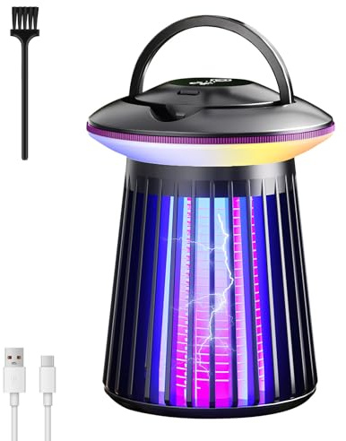 Insektenvernichter Elektrisch, Mückenlampe Mückenfalle 2000mAh Fliegenfalle Elektrisch Mückenschutz mit LED Licht Tragbare Insektenlampe USB Insektenvernichter Akku für Innen Außen (Schwarz)