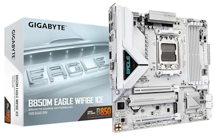 GIGABYTE B850M Eagle WIFI6E ICE AMD AM5 mATX Motherboard, Support AMD Ryzen 9000/8000/7000 Series, DDR5, 8+2+2 Power Phase, 2X M.2, PCIe 5.0, USB-C, WIFI6E, 2.5GbE LAN, EZ-Latch, 3-Year Warranty