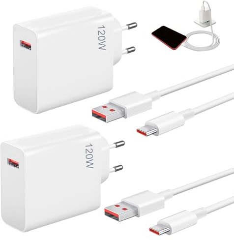 Huybaa 2 pcs Cargador xiaomi 120w, Cargador rápido 120W Turbo con 6A 1m USB C Cable, para Xiaomi 14 13 12 xiaomi Poco F7 Ultra F6 Redmi Turbo 4 3 Note 14 13 12 11 Pro etc