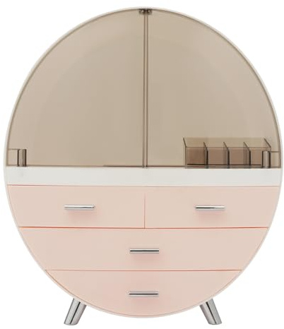 WooDerson Organizador de maquillaje con cajones, organizador de cosméticos, resistente al polvo, multifunción, caja de almacenamiento de cosméticos con soporte para lápiz labial, 34 x 18 x 40 cm (rosa