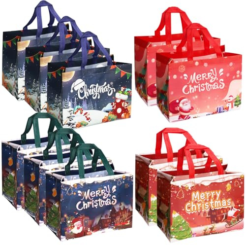 10 Stück Geschenktüten Weihnachten Groß,Non Woven Weihnachtstaschen Weihnachtstaschen mit Griffen,wiederverwendbare Weihnachten Taschen Einkaufstaschen für Geschenk,32.5 x 25 x 17 cm (A)