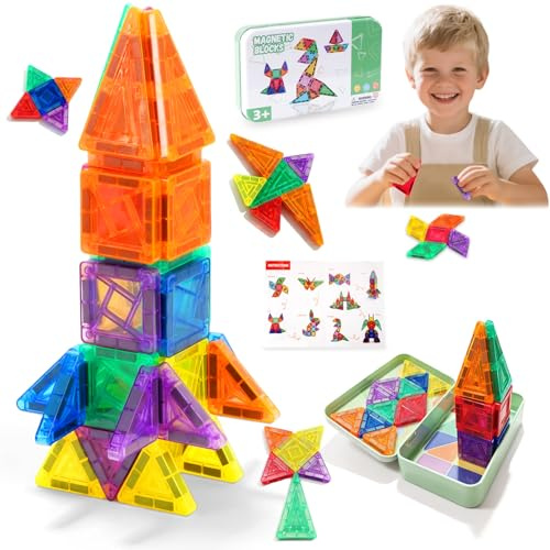 Ybzegrd 42-delat byggsats med magnetiska plattor – bärbar reseleksak för barn från 3 år, Montessori – inspirerad bygggåva