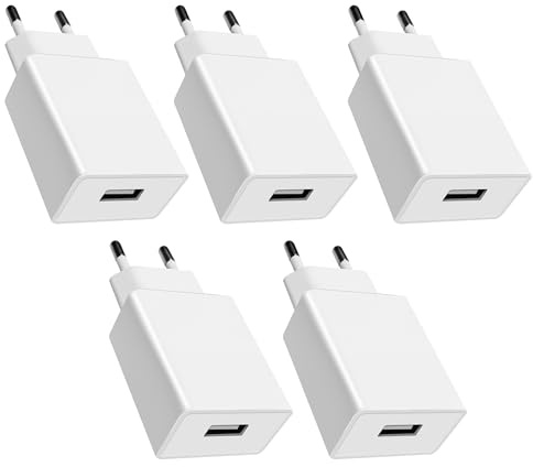 10W USB-Ladegerät mit USB-A-Anschluss Wandladegerät für iPhone, Samsung, Android, iPad, Tablet - Kompaktes Reise- und Homeoffice-Ladeset (5 Pack)