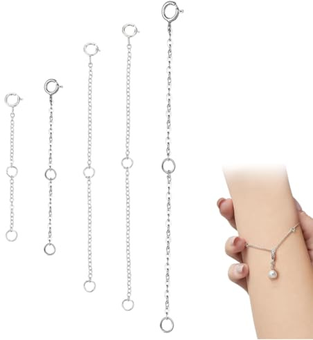 5 Pieza Extensor de Collar Plata, Extensor de Collar Extensión de Cadena de Pulsera Extensor de Cadena de Acero Inoxidable, Extensores de Cadena para Fabricación De Bisutería (Plata)