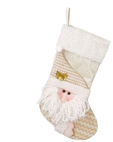 KAZCANA 16 Inches Christmas Stocking,Xmas Gold Knitted Santa Snowman Fireplace Hanging Stocking for Kids Gift,Stockings for Holiday Family Party Decoration (Santa)