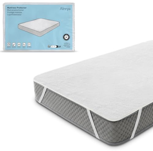 Alreya Matratzenschoner 100x200 cm - Atmungsaktiv, Oeko-TEX, Baumwolle, mit 4 Eckgummis, 90° Waschbar - wasserdichte Matratzenauflage 100 x 200 cm